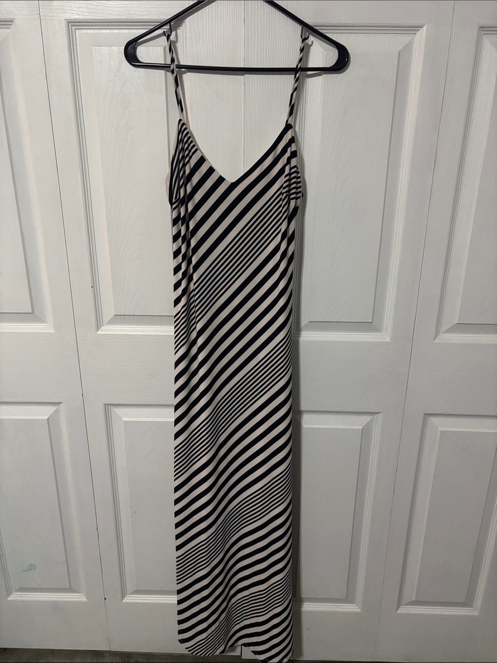 Ralph Lauren Striped V-Neck Slip Dress in Black and White